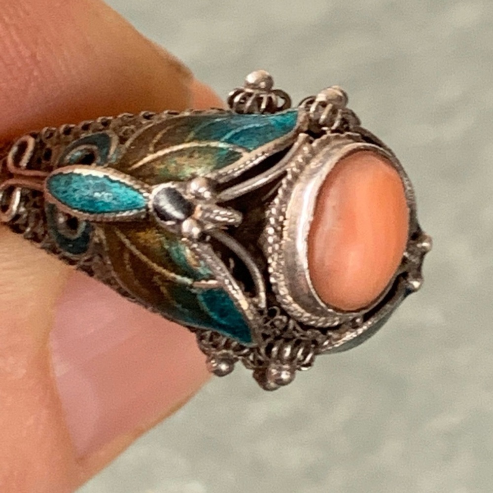 Elegant Silver and Coral Ring